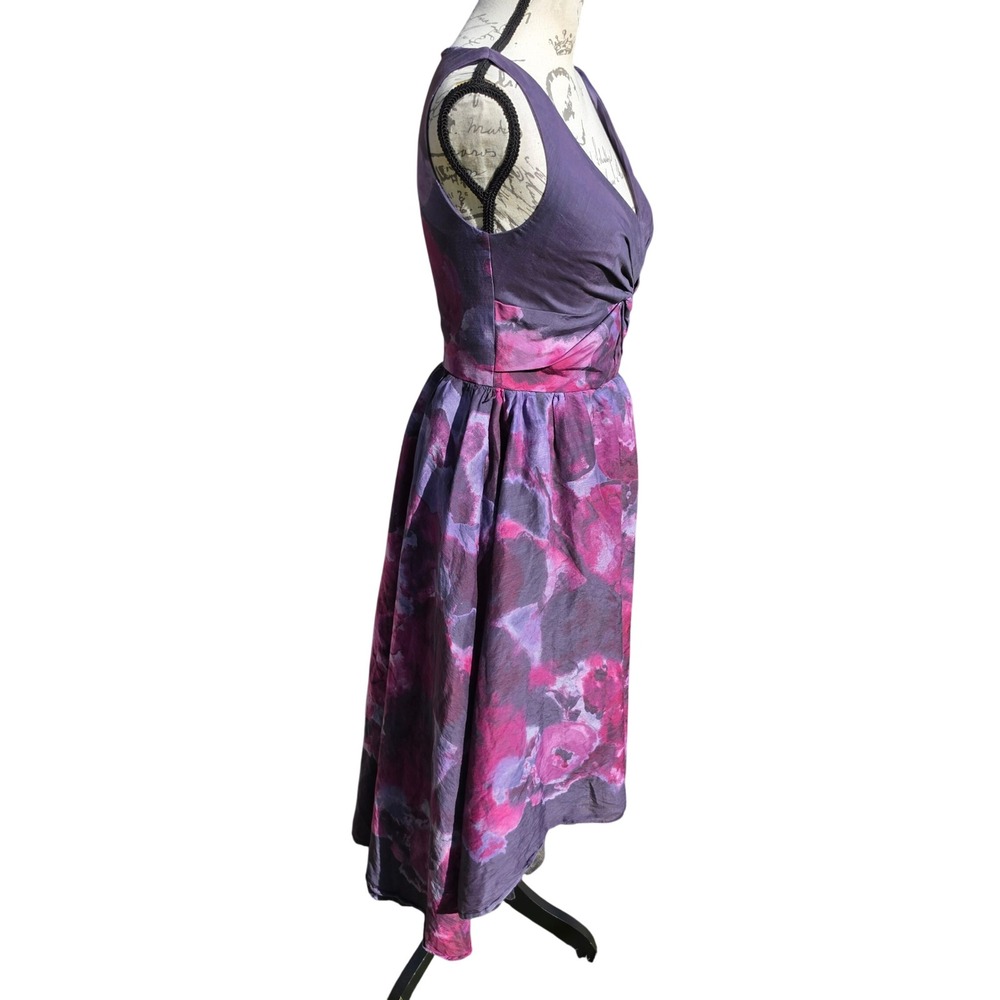 Lela Rose Neiman Marcus Target Floral Silk Blend High-Low Dress Purple Size 4 - Picture 6 of 11